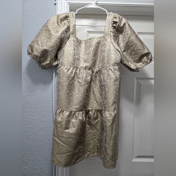 Versona Dresses & Skirts - Gold Puff Sleeve Mini Dress